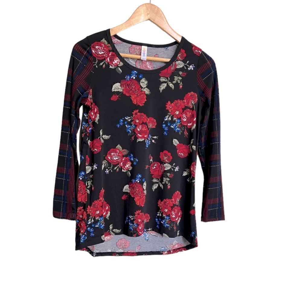 LuLaRoe Randy Floral with Plaid Sleeves Size XS